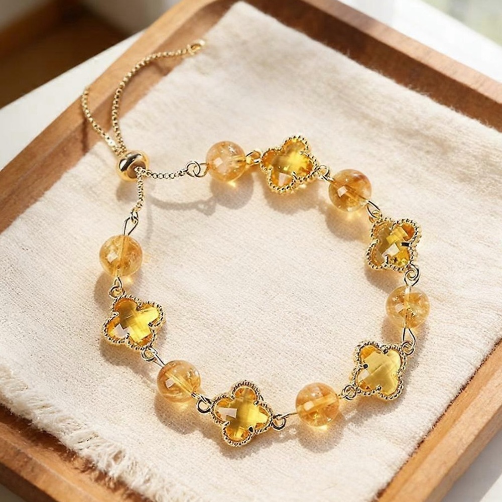 🆕New Citrine Four Leaf Crystal Gemstone Bracelet